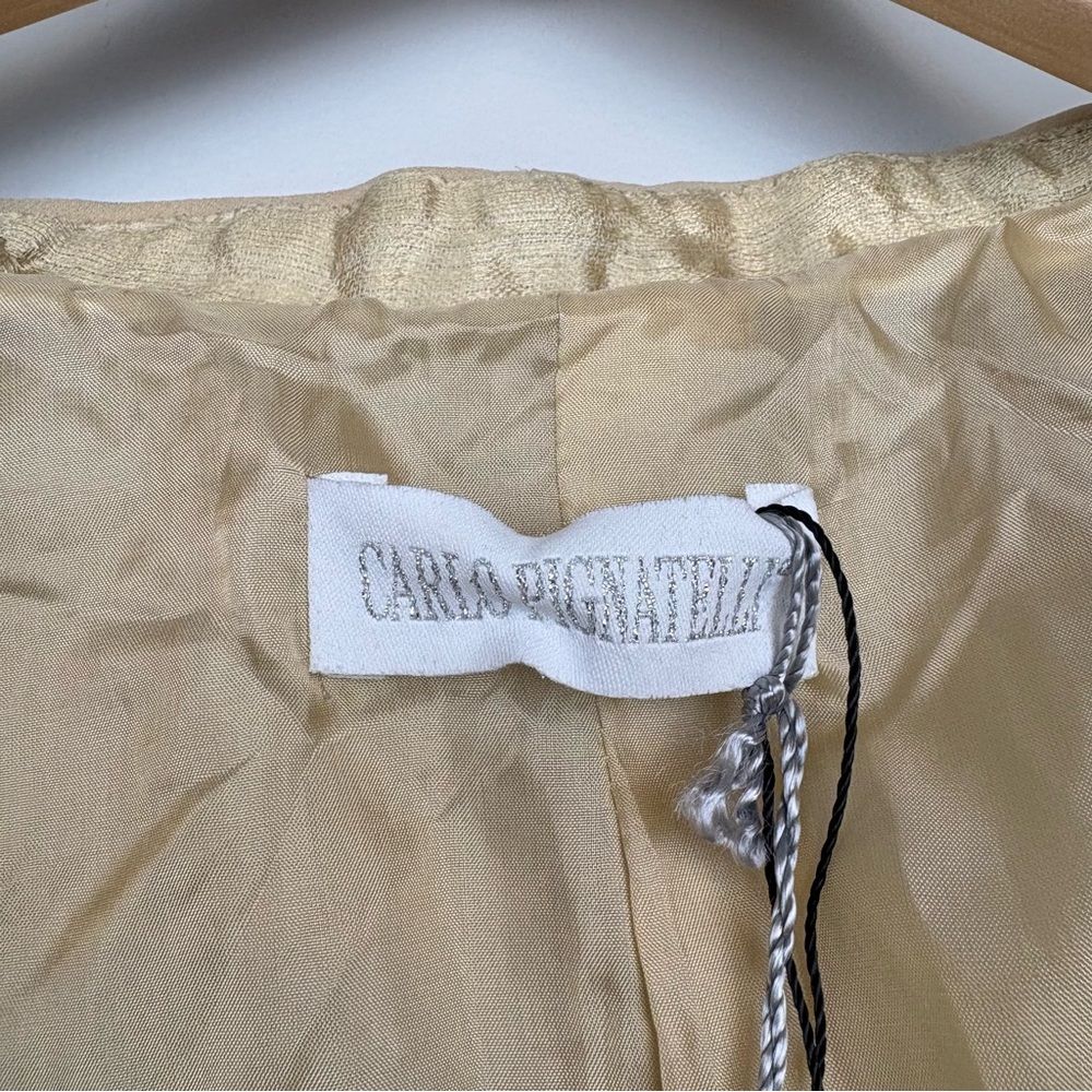 New Carlo Pignatelli Womens Silk Jacket Ruffle Color Sz 14 Gold - Picture 2 of 12